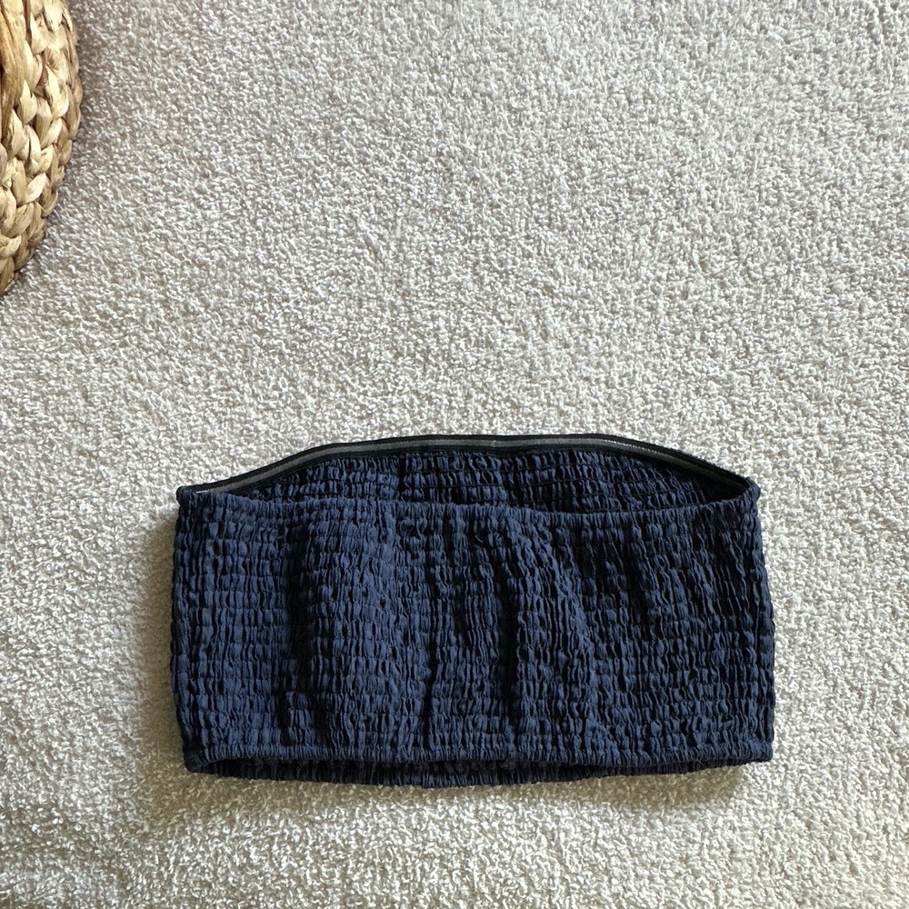 SHEIN Navy Ruched Strapless Knit Tube Top Polyester Stretch Size S - Picture 2 of 5
